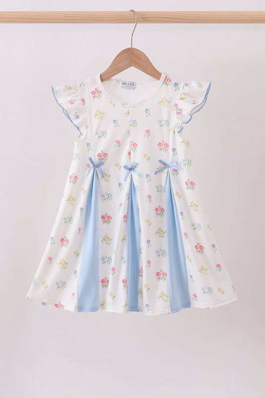 Blue floral bow ruffle dress