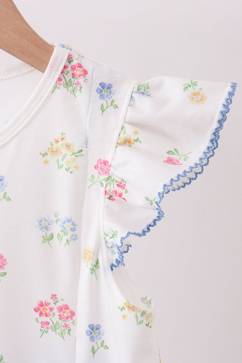 Blue floral bow ruffle dress