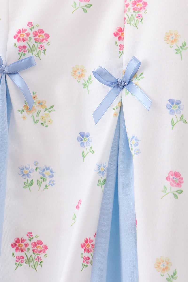 Blue floral bow ruffle dress
