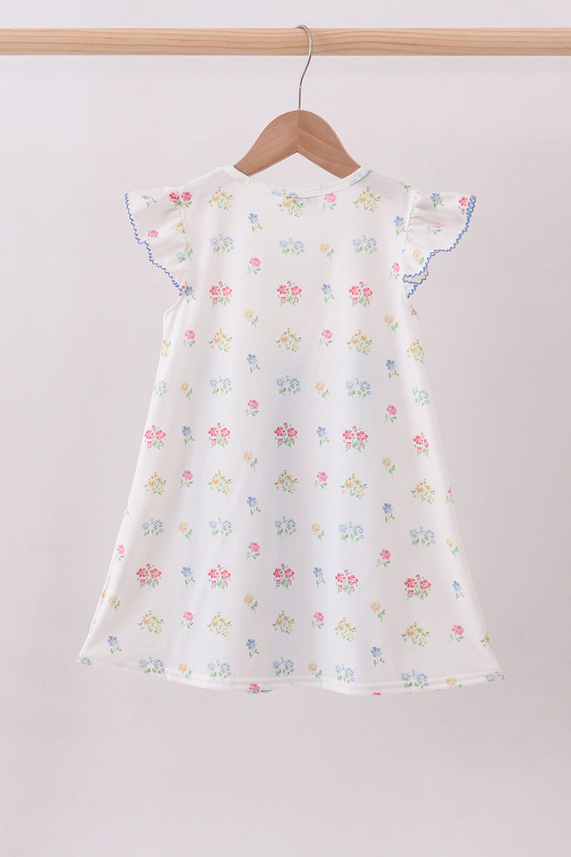 Blue floral bow ruffle dress