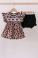 Leopard butterfly smocked ruffle bloomer set