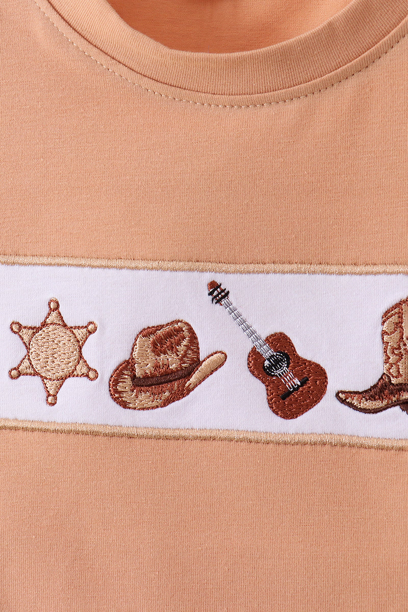 Western cowboy embroidery shorts set