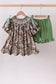 Camouflage smocked bow ruffle shorts set