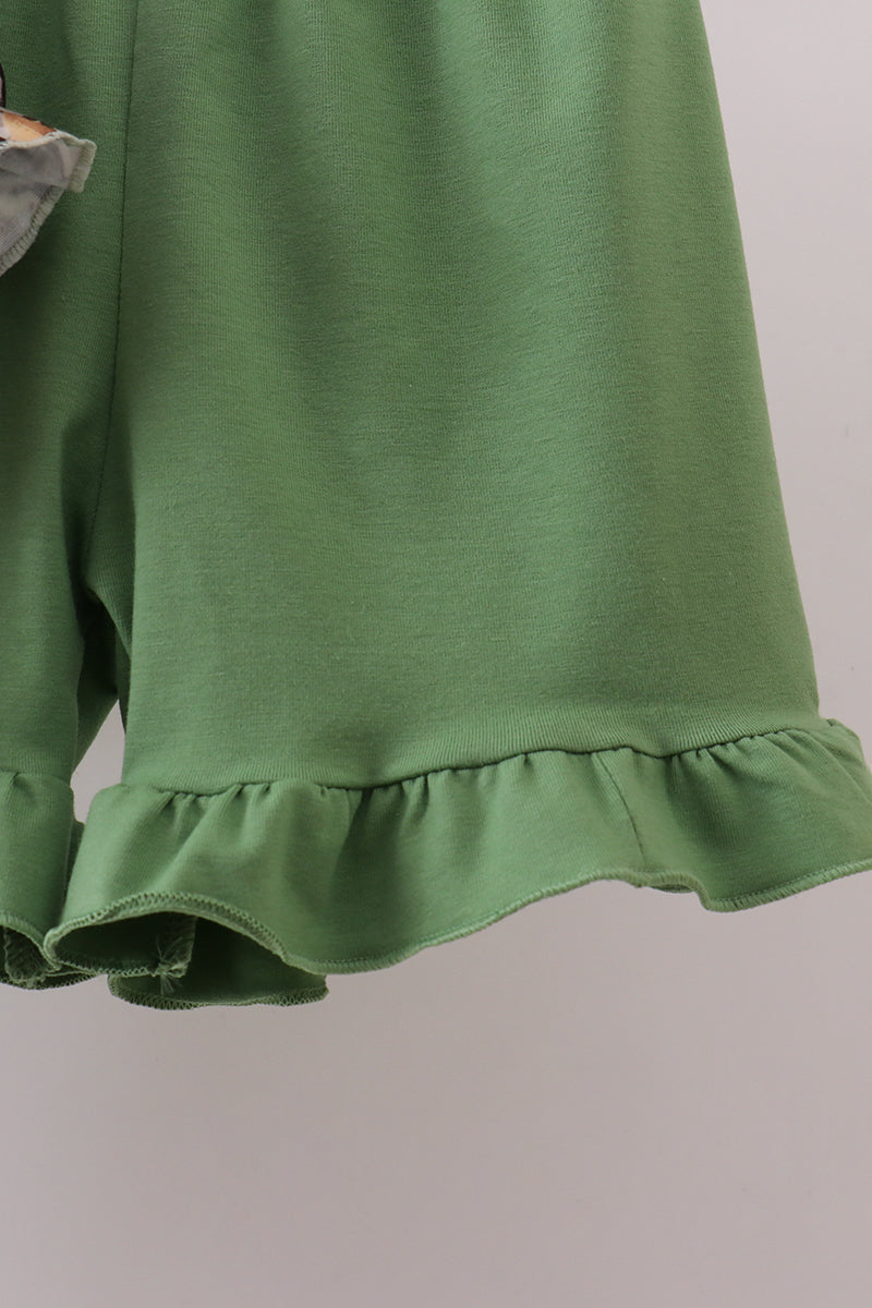 Camouflage smocked bow ruffle shorts set