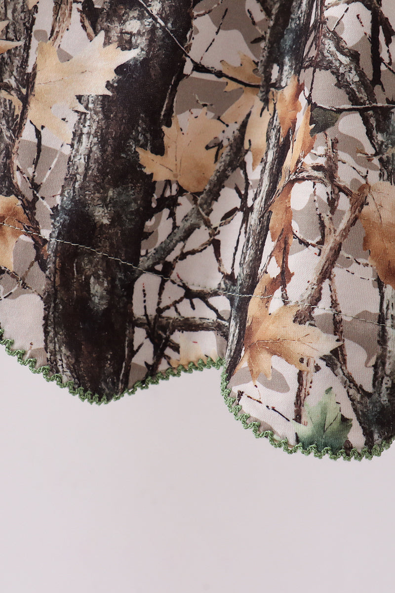 Camouflage smocked bow ruffle shorts set