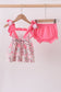 Pink baseball smocked ruffle bloomer set