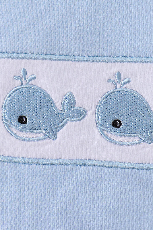 Blue Whale Embroidered Shorts Set