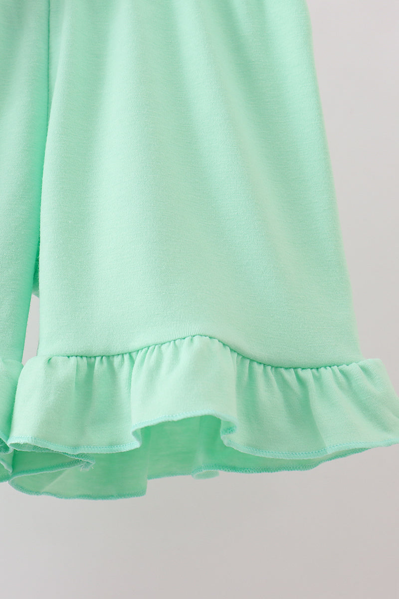 Green floral smocked ruffle shorts set