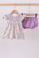 Purple floral smocked ruffle bloomer set