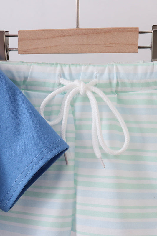 Blue excavator applique shorts set