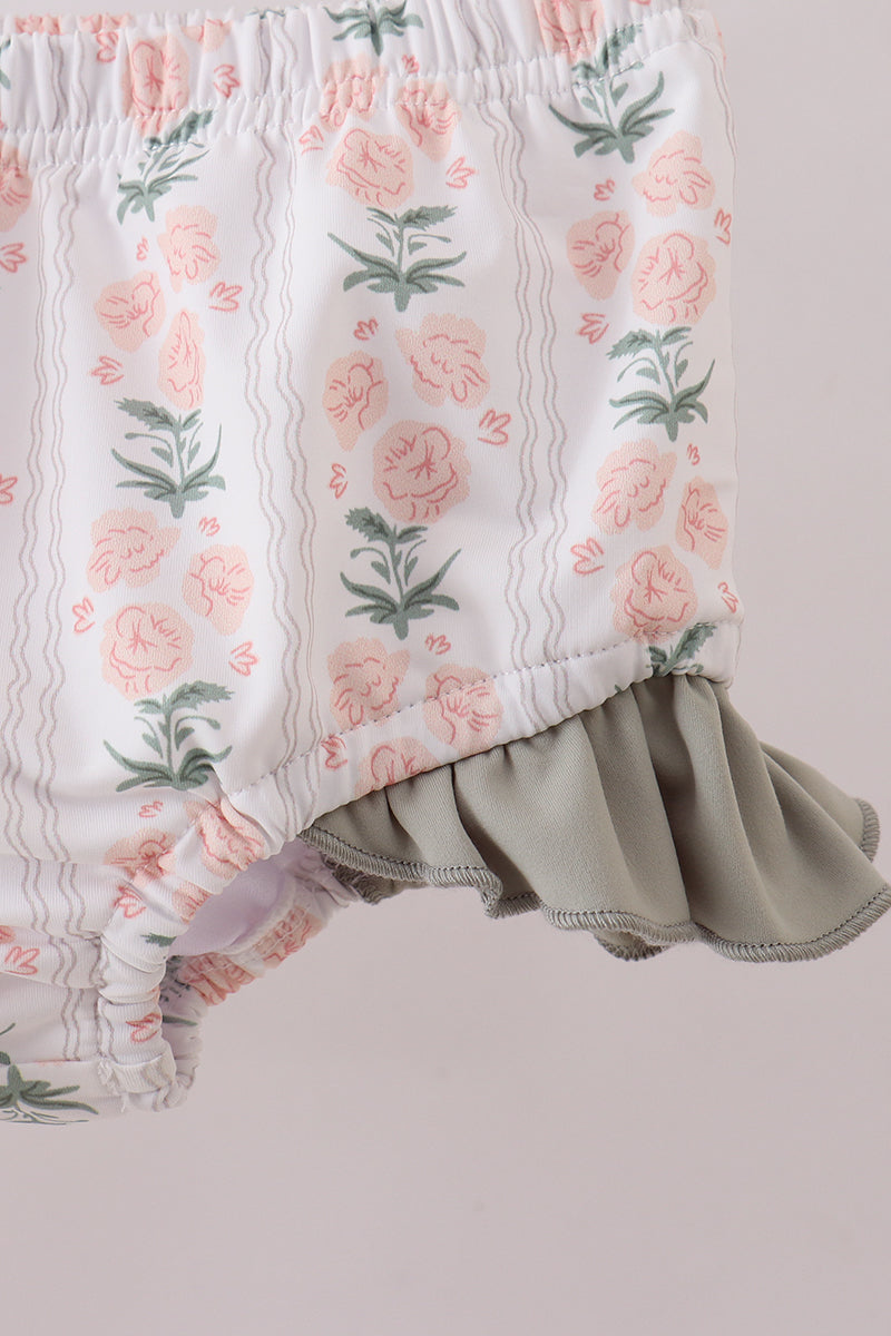 Sage floral rashguard swimsuit