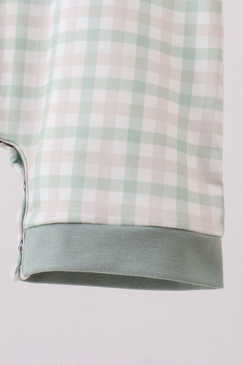 Sage plaid pocket romper