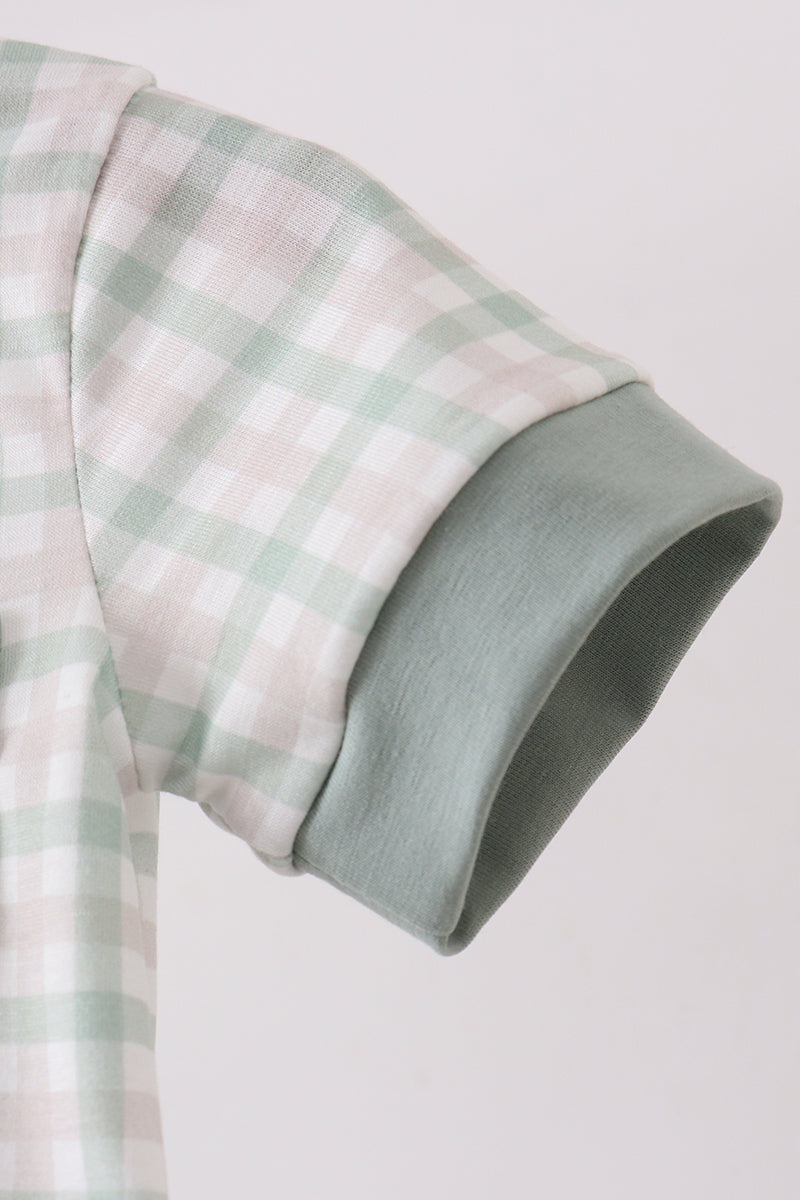 Sage plaid pocket romper