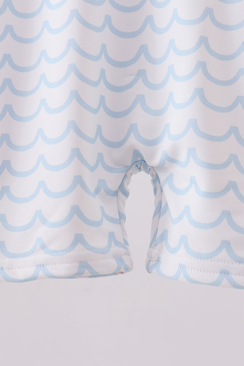 Blue beach sea turtle applique one-piece swimsuit