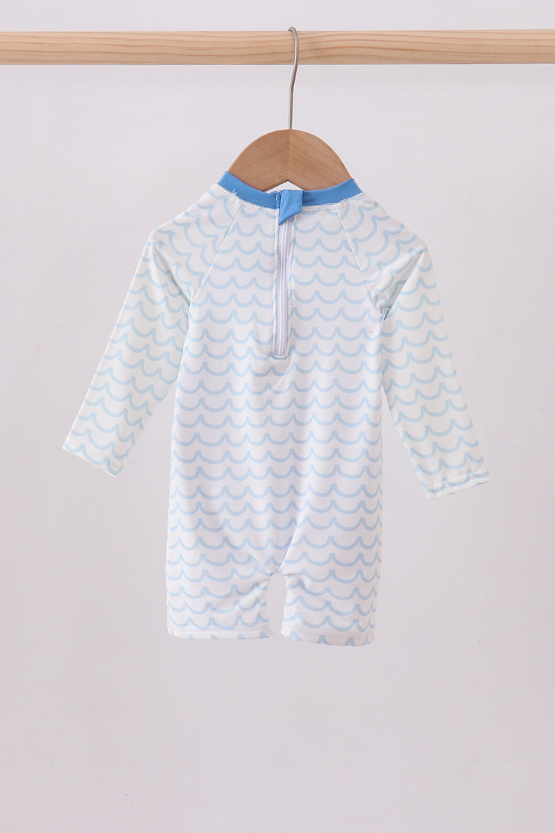 Blue beach sea turtle applique one-piece swimsuit