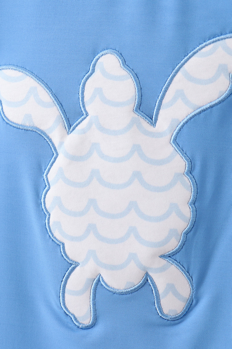 Blue beach sea turtle applique swimsuit set