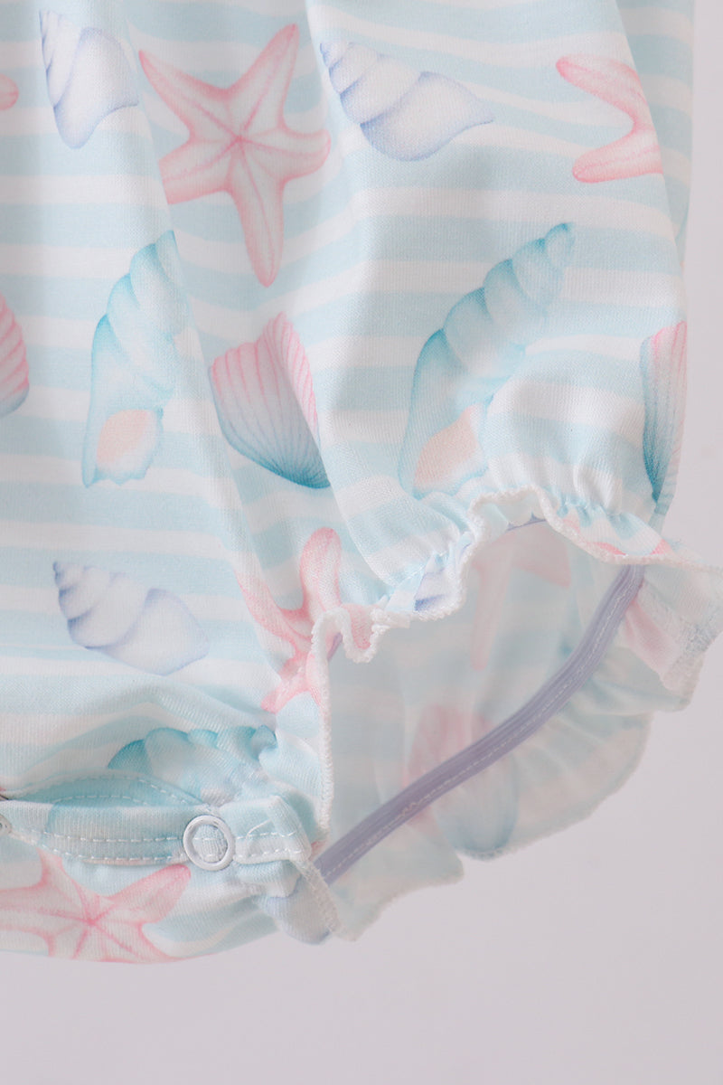 Pink shell starfish embroidery bow bubble