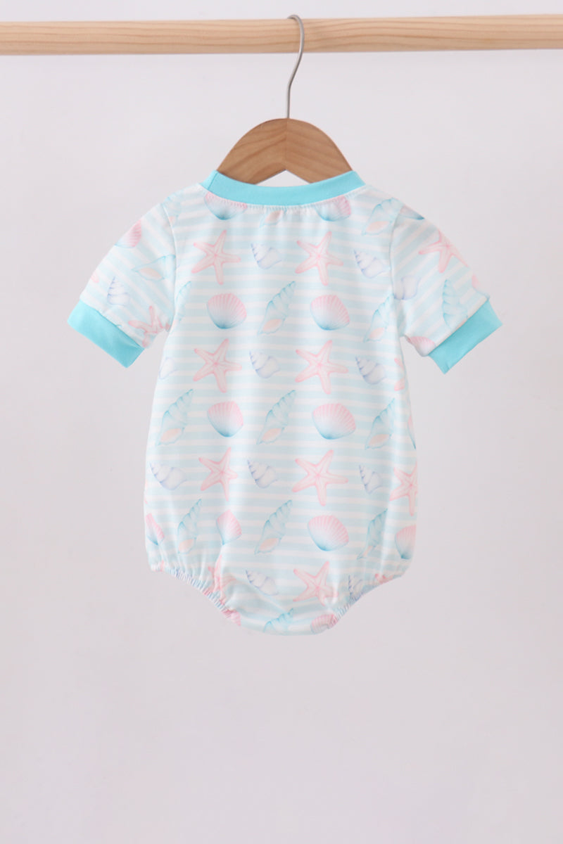 Blue shell starfish embroidery bubble