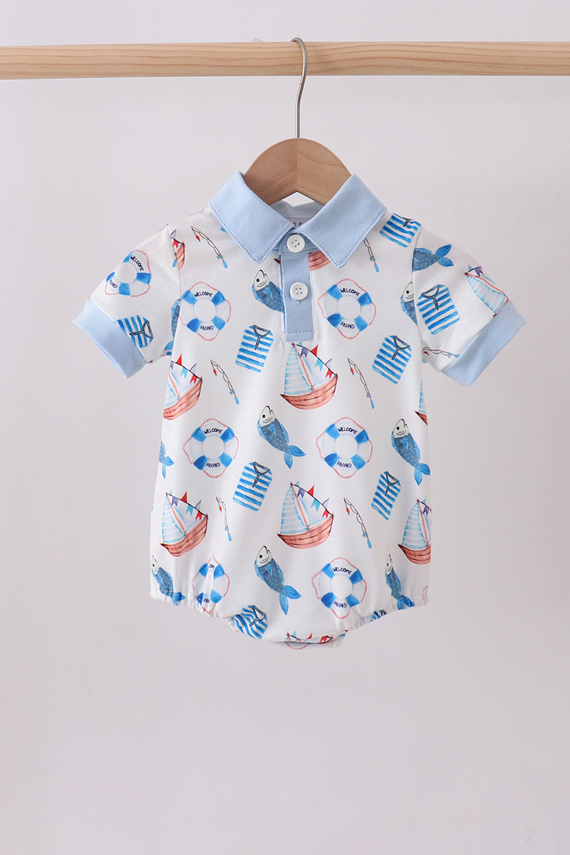 Blue sailboat print bubble