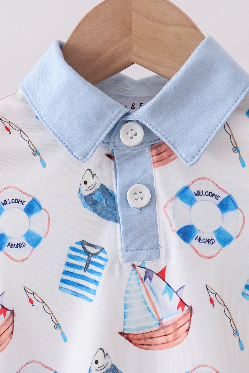 Blue sailboat print bubble