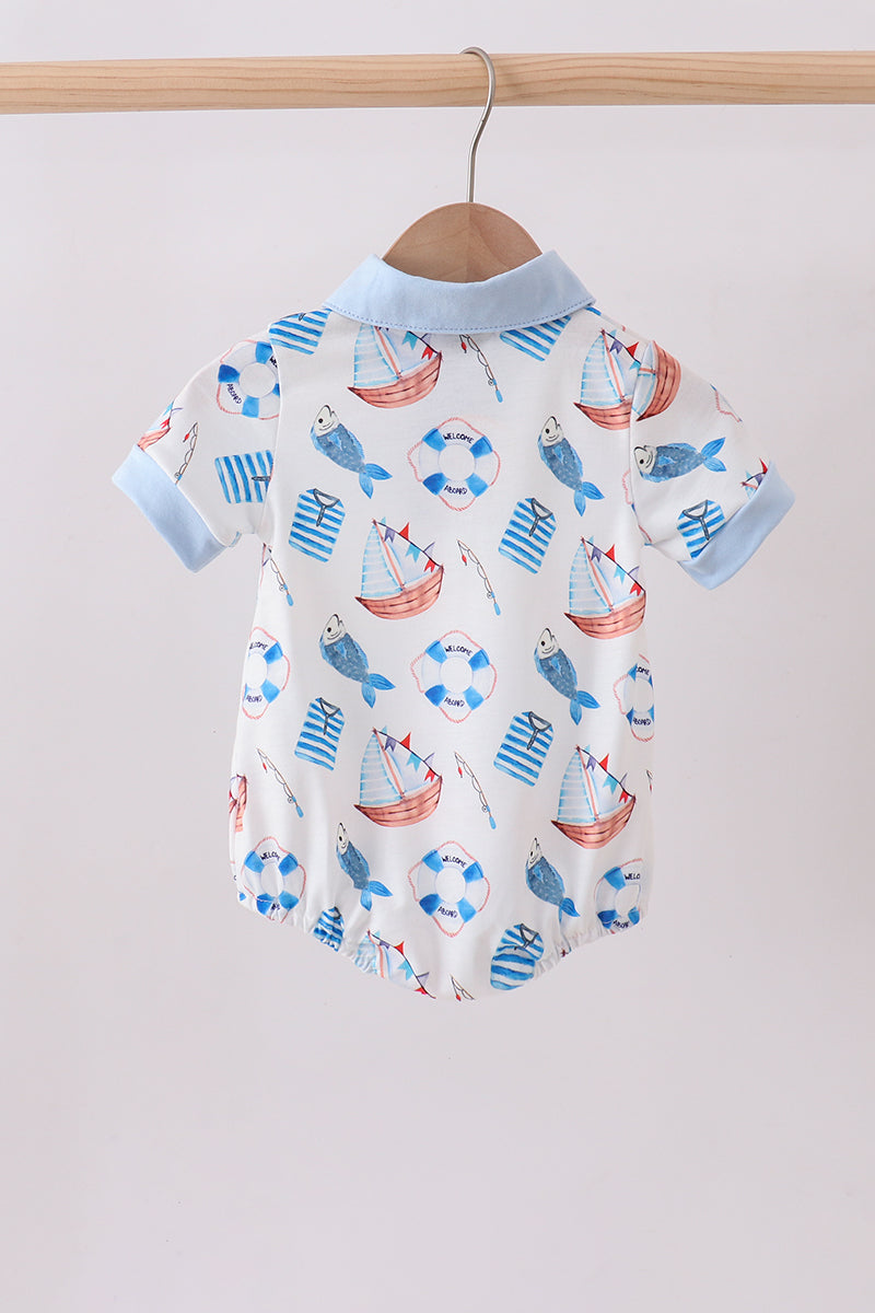 Blue sailboat print bubble