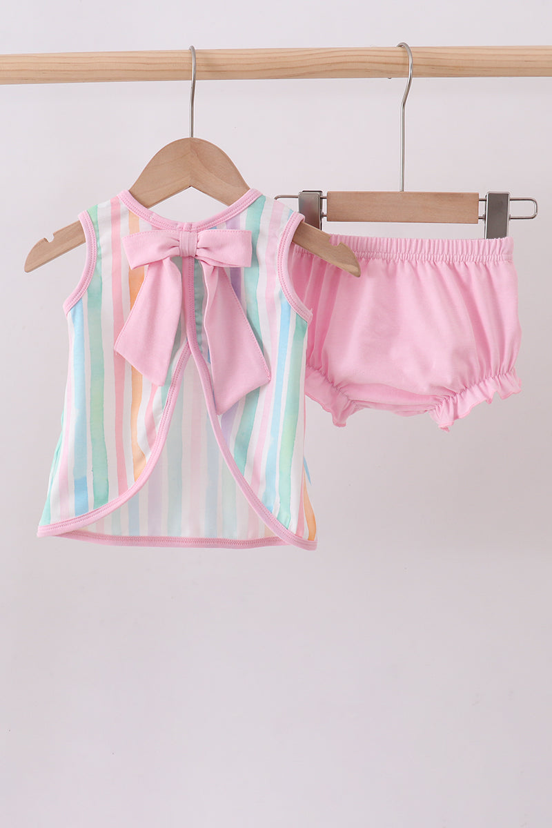 Multicolored stripe marine embroidery bloomer set