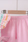 Multicolored stripe marine embroidery ruffle shorts set