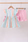 Multicolored stripe marine embroidery ruffle shorts set