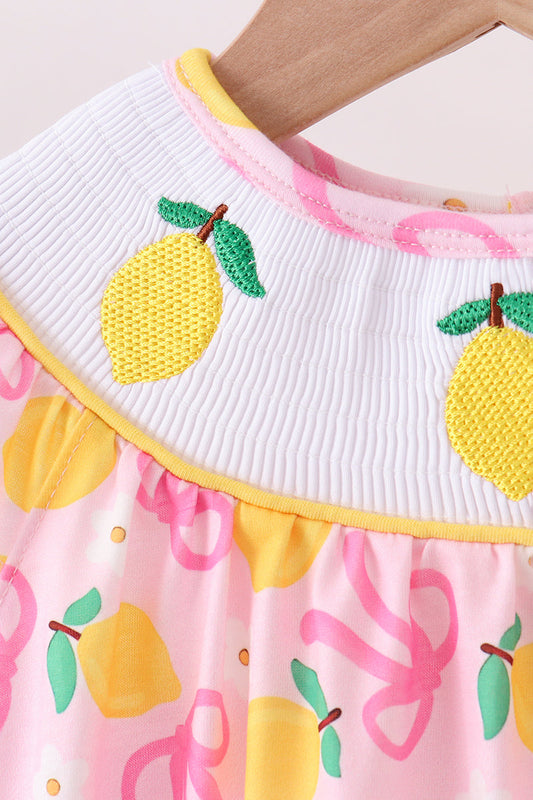 Pink lemon smocked bloomer set