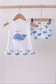 Blue whale applique ruffle bloomer set