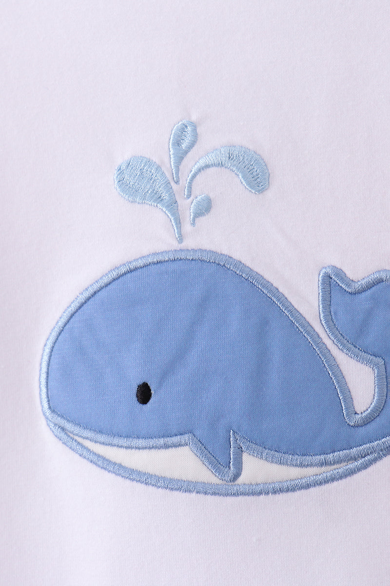 Blue whale applique ruffle bloomer set