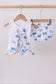Blue whale applique ruffle bloomer set