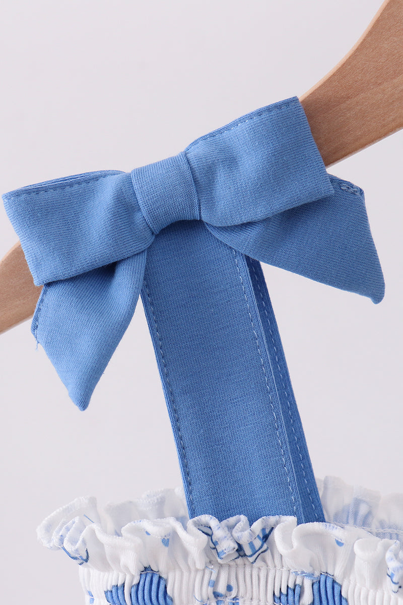 Blue whale smocked ruffle mom&me dress