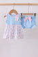 Blue shell starfish print bow bloomer set