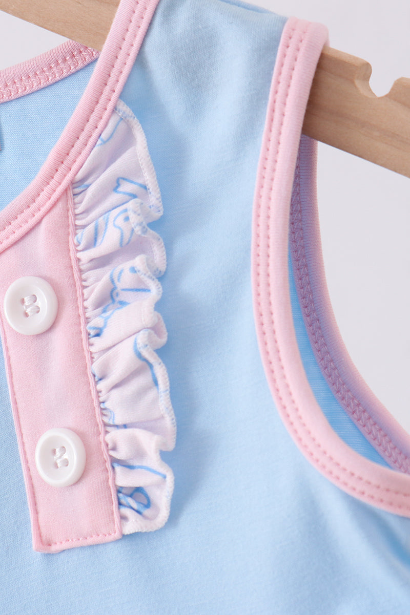 Blue shell starfish print ruffle dress