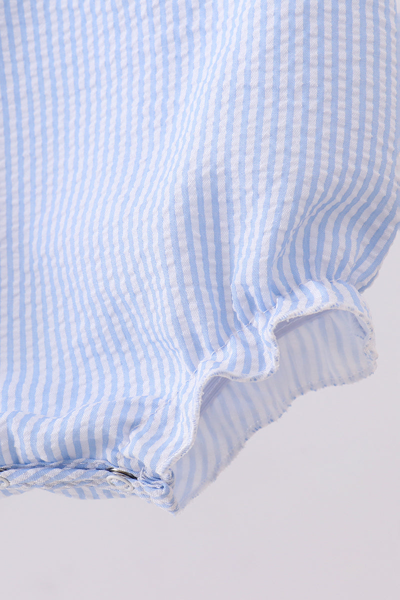 Blue nautical trio embroidery seersucker ruffle bubble