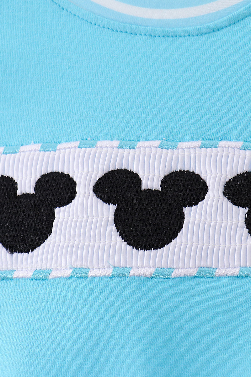 Blue character smocked romper