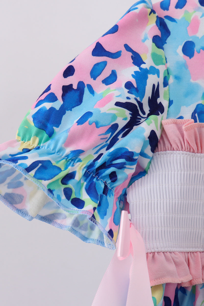 Pink character smocked ruffle dress