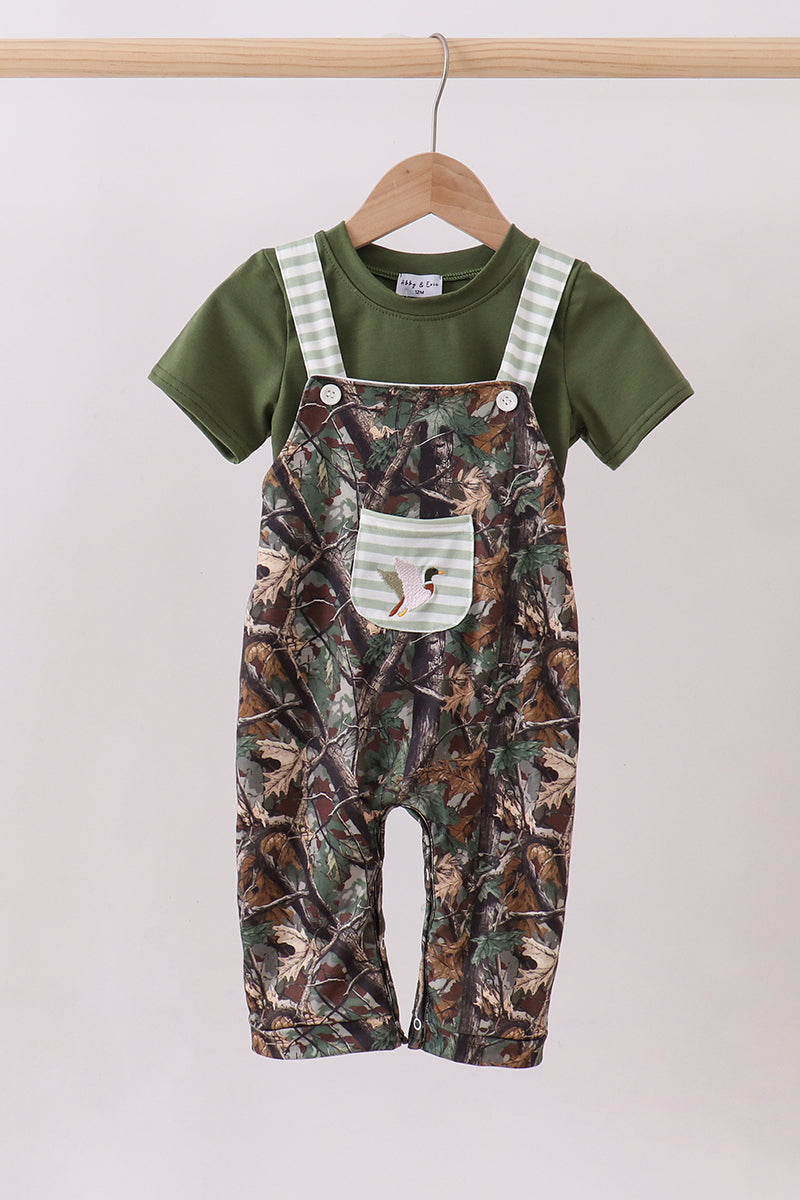 Camouflage duck embroidery overall 2pc set