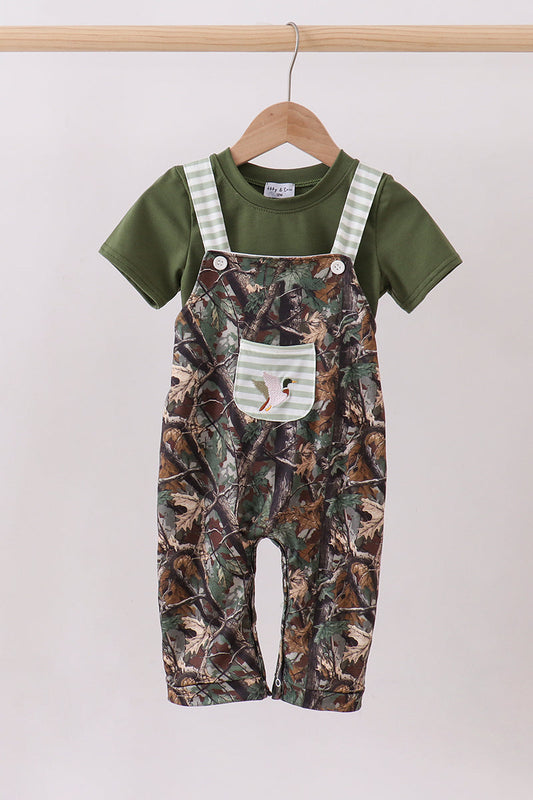 Camouflage duck embroidery overall 2pc set