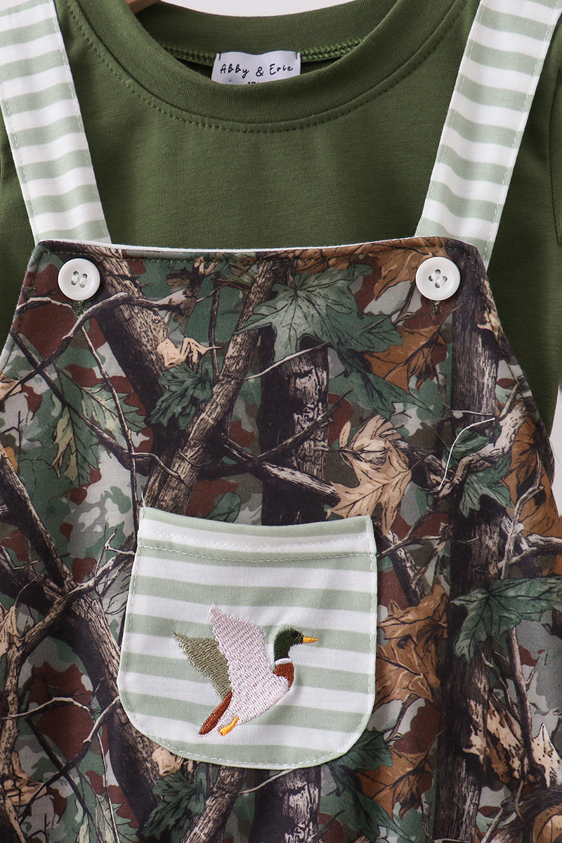 Camouflage duck embroidery overall 2pc set