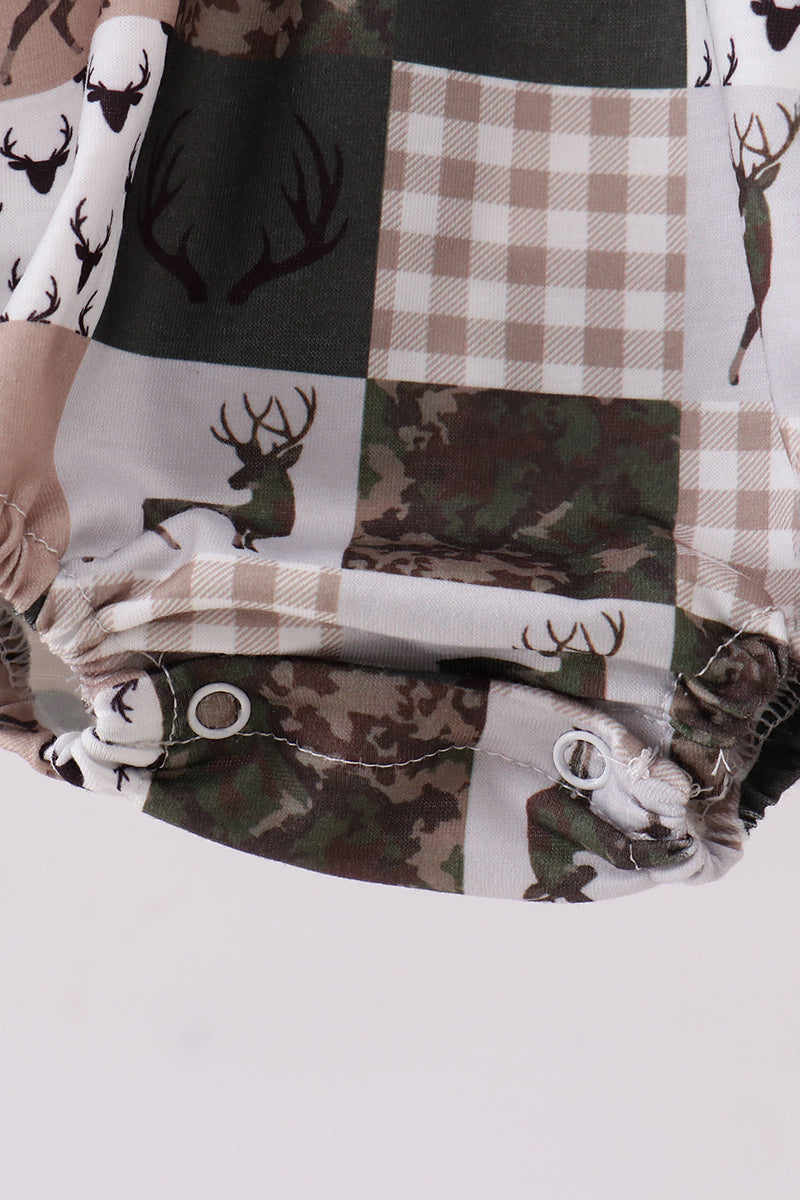 Green hunting deer embroidery checkered bubble