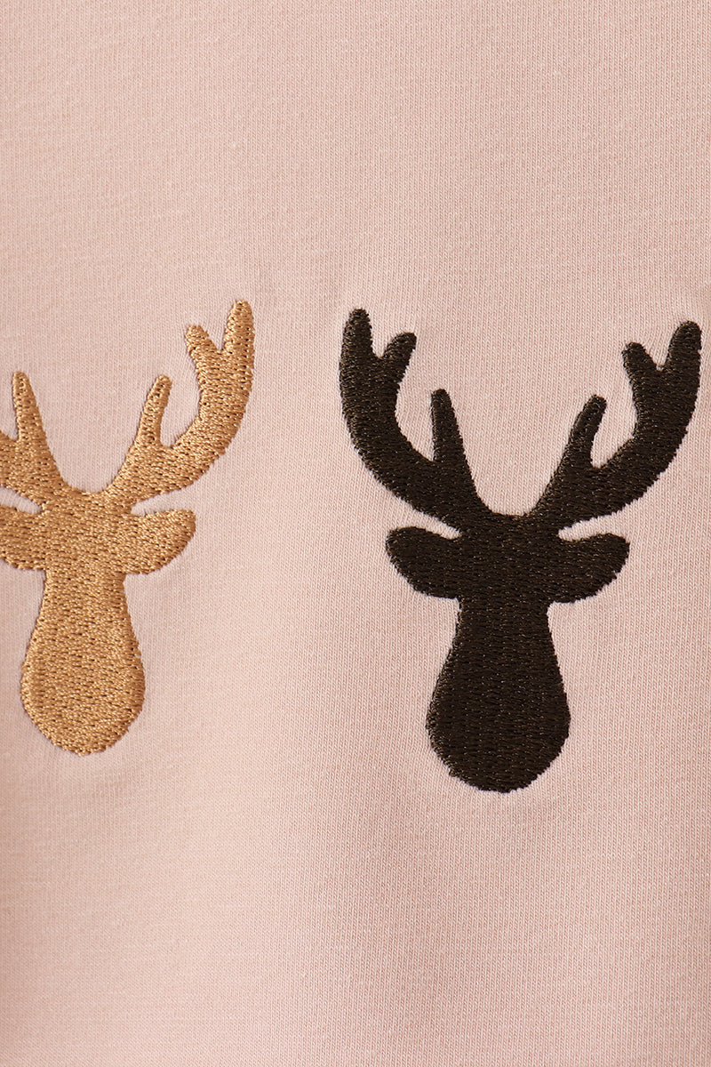 Green hunting deer embroidery checkered shorts set