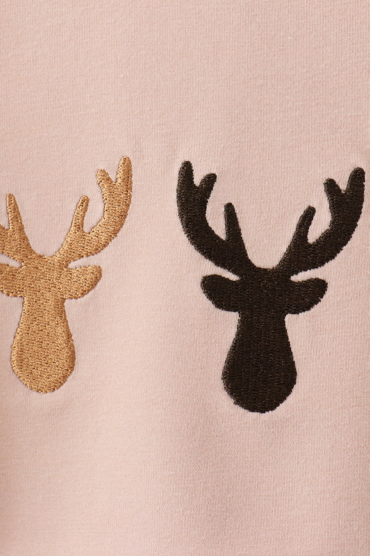 Green hunting deer embroidery checkered shorts set