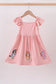Pink character embroidery flutter sleeve dress
