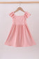 Pink character embroidery flutter sleeve dress