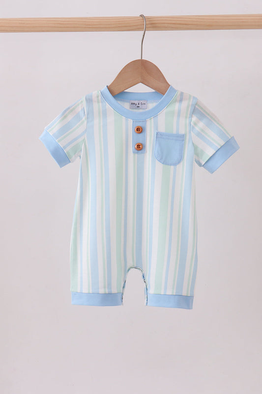 Blue stripe print pocket romper