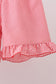 Pink flag smocked ruffle shorts set