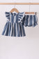 Navy stripe linen ruffle bloomers set