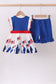 Blue 1776 flag embroidery ruffle shorts set